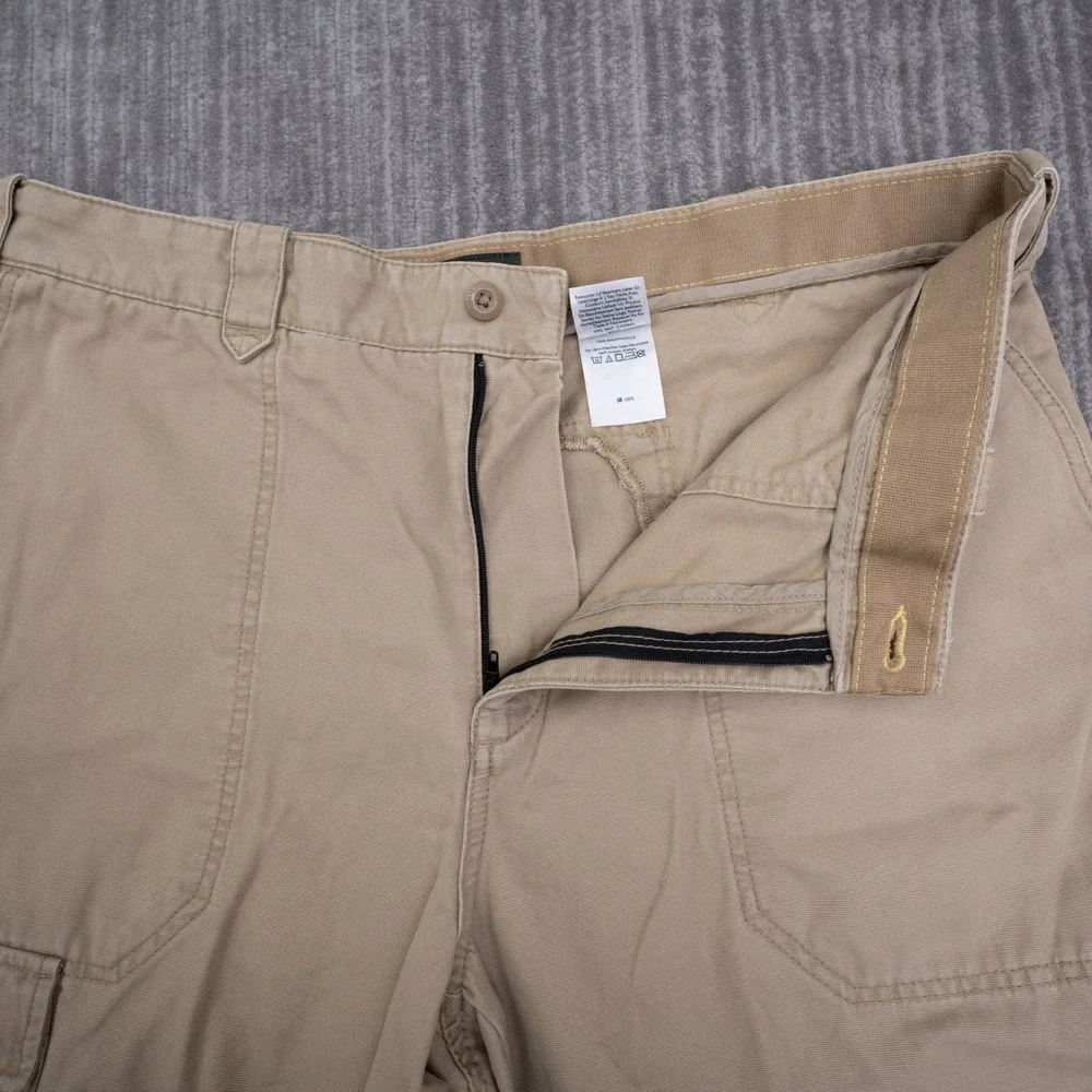 Eddie Bauer Mens Khaki Cargo Shorts Size 36 Fit 38x10 Tan Cotton Canvas Utility
